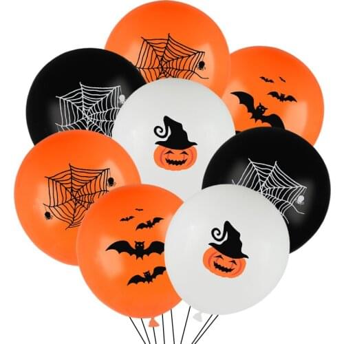 10pcs Halloween Theme Latex Balloon Spider Web Pumpkins Bat Print Ballons Orange Black Globos For Halloween Party Decoraiton