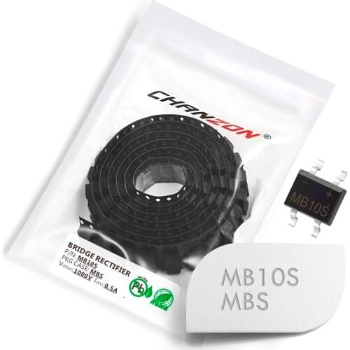 100 Pcs MB10S SMD Bridge Rectifier Diode 0.5A 1000V MBS (SOIC-4) Single Phase 0.5 Amp 1000 Volt MB 10S Silicon
