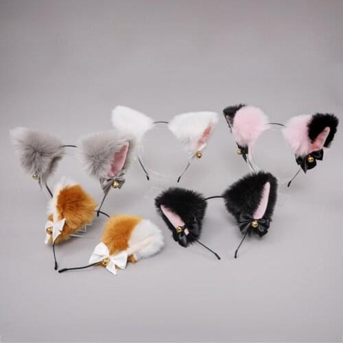15 Colors Beautiful Masquerade Halloween Cat Ears Cosplay Cat Ear Party Costume Bow Tie Bell Headwear Headband Hair Accessories