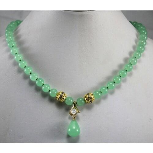 2 styles!wholesale/retail 8mm light green jade necklace crystal plated jade pendant