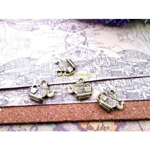 20pcs-- 15*13mm Antique Tibetan Bronze Tone Teapot Charms With Little Tea Cup DIY charms pendants