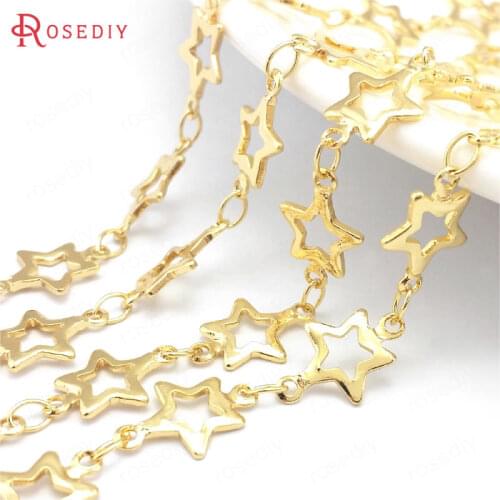 39680)1 Meter Width 8MM 24K Gold Color Brass Star Shape Special Necklace Bracelets Chains Jewelry Making Supplies Diy Findings