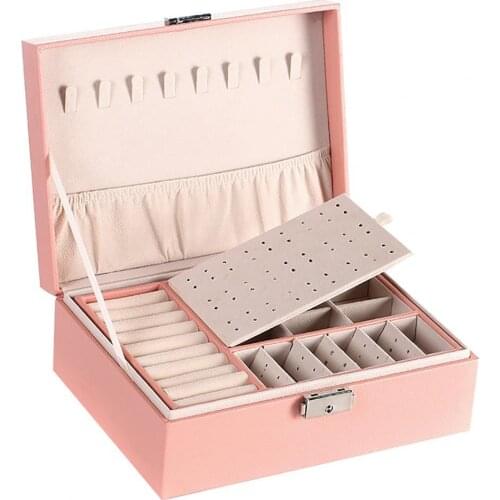 80% HOT SALES Travel Jewelry Organizer Double-Layer Velvet Multifunction Necklace Earring Ring European Leather Storage Box