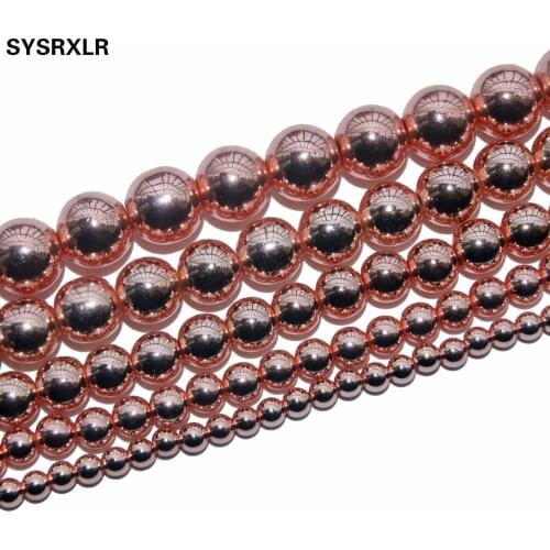 Natural Stone Beads Rose Gold Hematite Round Loose Beads For Jewelry Making Diy Bracelet Necklace 4 6 8 10 12 MM