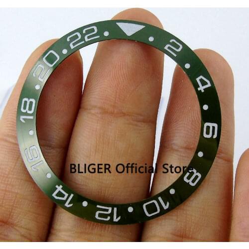 BLIGER 38MM Green Ceramic Bezel 24 Hours Marks Watch Bezel insert Fit 40MM SUB Automatic Movement Watches Men BB7