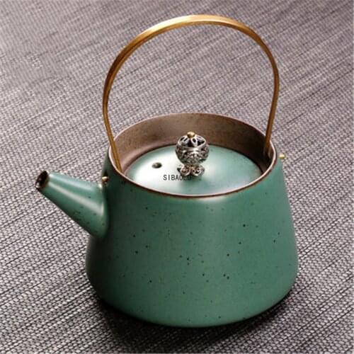 220ML Japanese Pottery Antique Teapot Household Kettle with Copper Handle Creative DrinkwareCeramic Teapot