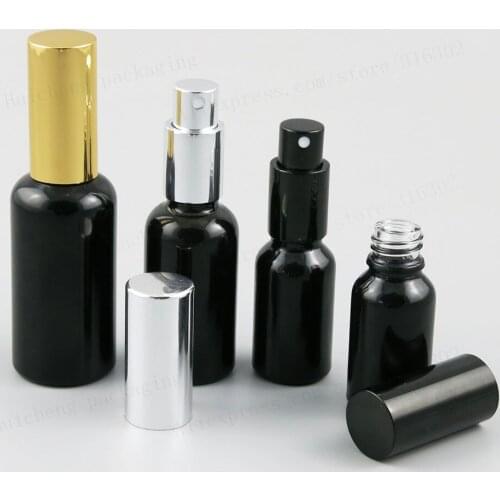 Black Glass Bottle With Aluminium Spray Travel Glass Perfume Atomizer Container 100ML 50ML 30ML 20ML 15ML 10ML 200PCS