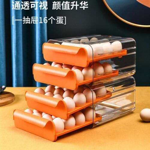 32 Compartments Double Layer Sorting Drawer Type Egg Storage Box Kitchen Refrigerator Egg Box