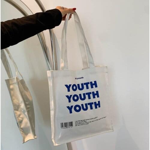 Eco-Friendly Canvas Handbag Womens Tote Bag Letter Printed Shoulder Shopping Groceries Handbags Casual Organic Cotton Handbags