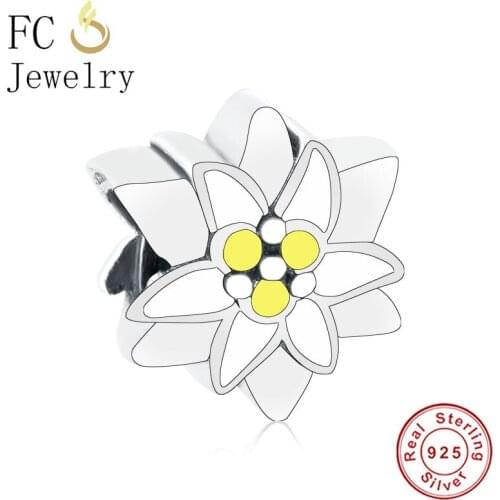 FC Jewelry Fit Original Brand Charm Bracelet 925 Silver Yellow White Enamel Flower Orchid Bead Making Berloque New Arrival