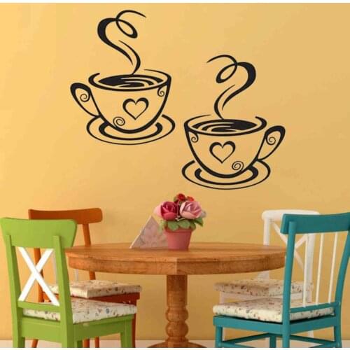 Coffee Cups Wall Art Stickers DIY Coffee Tea Sticker Decal Decoration for Kitchen Cafe Restaurant