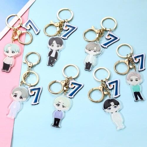 Kpop Bangtan Boys 7 Cartoon Keychains Acrylic Creative Keyrings Bag Pendant Key Tings Accessories
