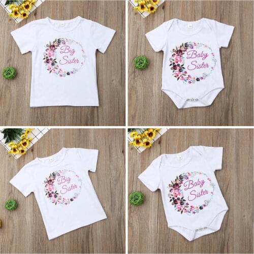 Citgeett Summer Matching Little Sister Kid Baby Girl Bodysuit Outfit Big Sister Shirt Tops Flower Circle Clothes