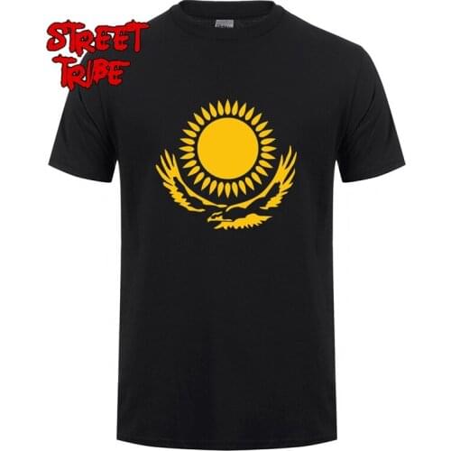 Summer Cool Kazakhstan Flag T Shirts Novelty Funny Tshirt Kazakhstan Men Clothing Crew Neck Cotton Camiseta T-shirt
