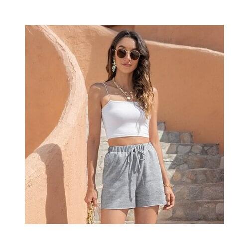Summer New Womens Pocket High Waist Fashion Casual Lace Up Sports Solid Color Shorts