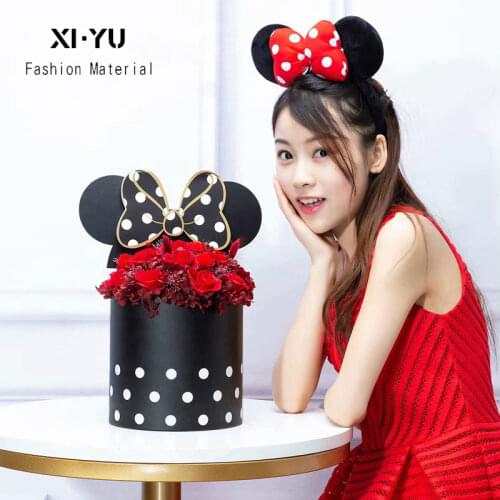 Lovely bow Mickey bucket flower pot gift box DIY round box packaging i love you Paperboard Childrens Day Birthday Party Kids