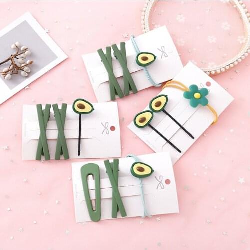 Cute Hair Clip Hair Accessories Korean Avocado Green Hairpin Set Women Ins Fruit Hair Rope Headdress for Girls Barrettes