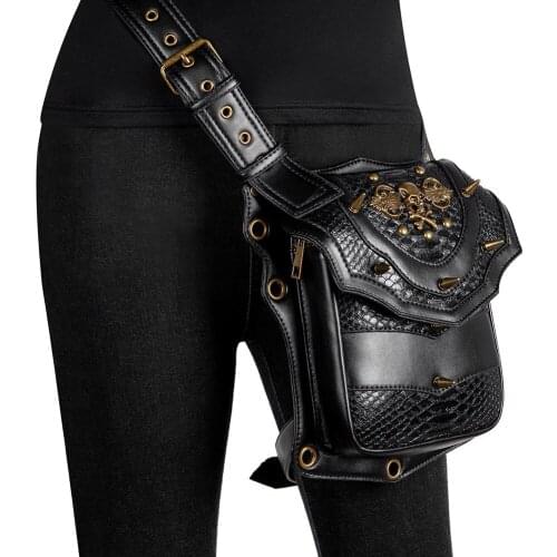 Men Multifunction Moto Biker Rivet Belt Bag Women Phone Pouch Fanny Pack Steampunk PU Leather Female Waist Pack Heuptas Pochete