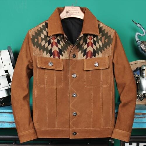 Mens Genuine Cowhide Leather Jacket Top Layer Suede Cowhide Fashion Slim Short Denim Leather Jacket Coat Plus Size M-5XL