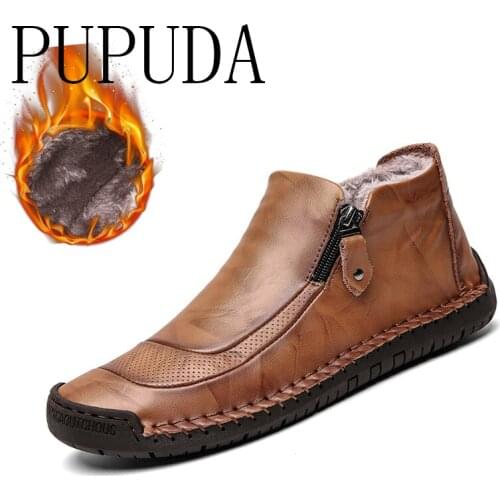 PUPUDA Cowboy Boots Men Classic Casual Shoes Winter Snow Men Boots With Fur Inside Plus Size 48 shoes male Autumn Cotton Shoes