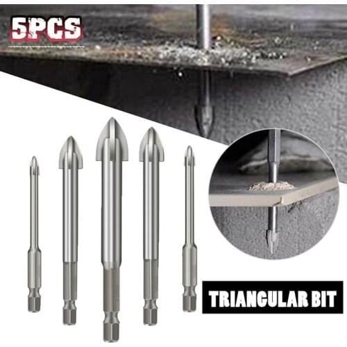 5pcs Silver 3/4/5/6/7mm Triangle Drill Bits Set Universal Drilling Tool Glass Ceramic Concrete Hole Opener Power Drilling Tool