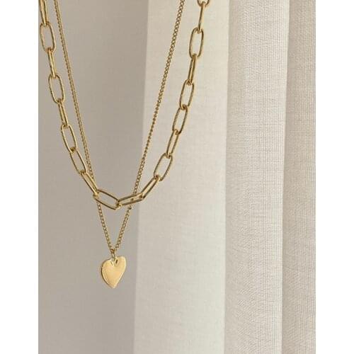 2021 New Fashion Metal Hip Hop Heart Pendant Long Necklace for Women Clavicle Chain Jewelry Girl Gift