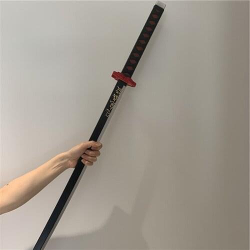 1:1 Anime Demon Slayer Kimetsu no Yaiba Rengoku Kyoujurou Black Sowrd Cosplay Ninja Knife PU Prop Model Gift 104cm Sword Weapon