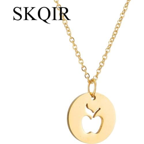 Personality Nutritionist Symbol Necklace Gold/Silver Color Hollow Apple Charm Choker Chain Round Pendant Women Jewelry Gift