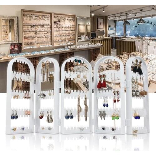 Plastic Clear Earrings Studs Display Rack Folding Screen Earring Jewelry Display Stand Holder Storage Box Gift For Women