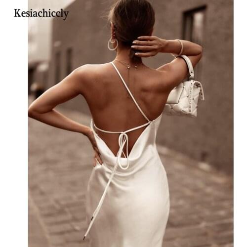 Kesiachiccly summer satin lace up sexy dress Women backless fashion long party dress Elegant club night soft midi dress retro