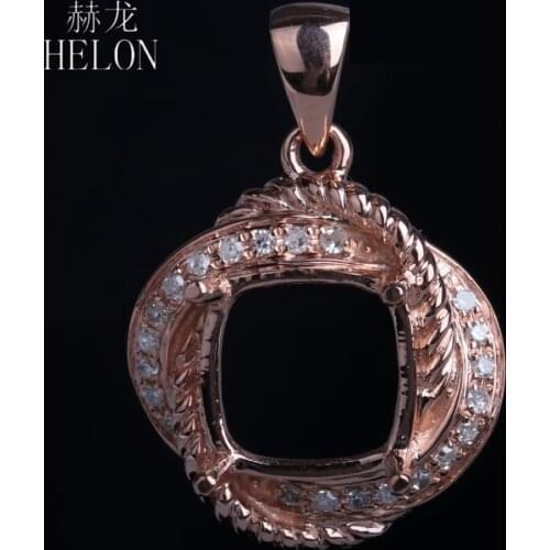 HELON Cushion Cut 9X9mm Solid 14k Rose Gold Natural Diamond Semi Mount Pendant Women Fine Jewelry Diamonds Pendant Setting
