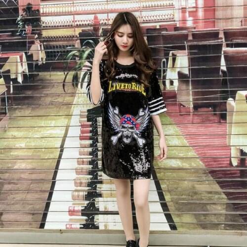 Casual Straight Geometric Fashion High Street Sexy Elegant Round Neck Half Sleeve Black One Size Cocktail Party Sequin Dress