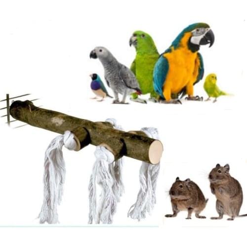 Caged Bird Natural Living Wooden Perch With Play Rope for Budgie Parrotlets Cockatiels Screw Attachment 20cm (8")