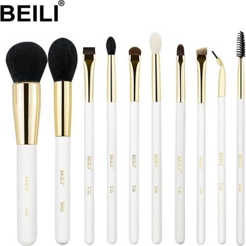 BEILI High Quality Makeup Brushes Pearl White Goat hair Foundation Blending Eyeshadow Eyebrow Make up Brush Set Beauty Tool