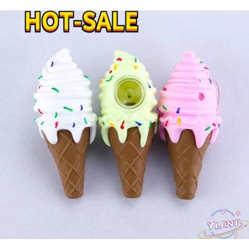 SWT Silicone Smoking Pipe Smoke Pipe Pink Funny Ice Cream Pipe with Clean Cover and Decorative Bowl Interior
