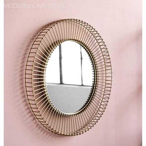 Modern Classic Loft new Fashion Design Metal wire popular Gold wall mounted big size washing room Round Decorative Mirror 1PC