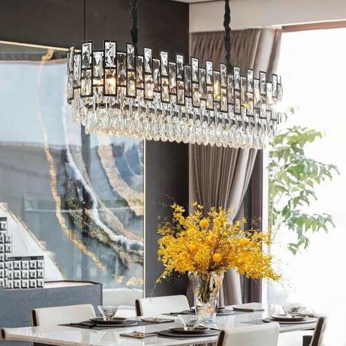 Shine Cystal Chandelier for Living Room Modern Home Decoration Retangle Kitchen Lighting led Chandeliers Black Light Lamps