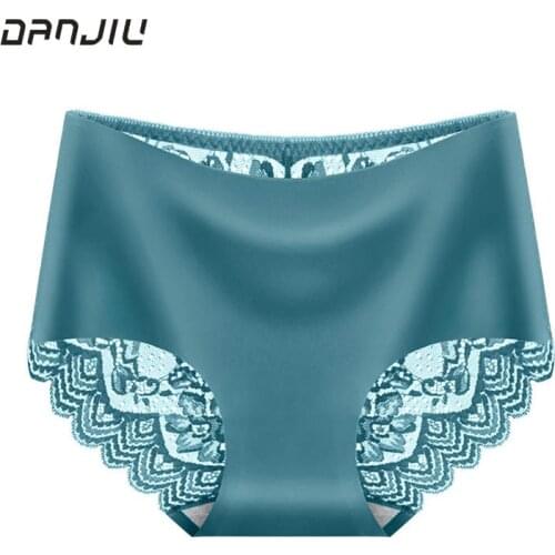 Women Ice Silk Sexy Lace Breathable Underwear Middle Waist Thin High Elasticity Soft Quick Dry Seamless Female Panties Breifs