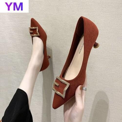 2021 Fashion Women Luxury Brand Shoes Elegant Ladies High Quality Red Pointed Toe Wedding Shoes Shiny Crystal Square Decoration