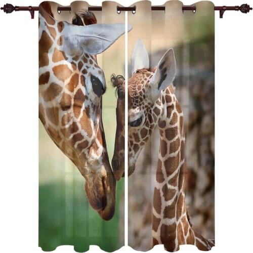 Giraffe Snuggle Semi-blackout Curtains For Living Room Curtains For Bedroom Curtains Curtain Fabrics Finished Hanging Curtains