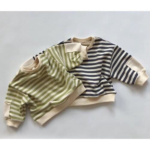 1-6Yrs Spring Baby Girls Boys Stripe T-shirt Children Childrens Autumn Loose Kids Baby Girls Boys Long Sleeve T-shirt