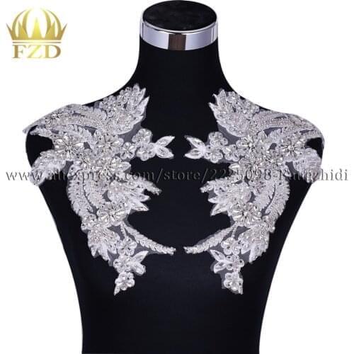 FZD 1 Pair Rhinestones silver Bodycon Patches and stones Crystal Bodice Apparel for Wedding DIY Decorative for Evening Dress