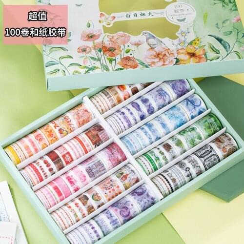 100 Pcs/Set Cute Plant Washi Tape Kawaii Animal Masking Tape Decorative Adhesive Tape Sticker Scrapbook DIY Stationery