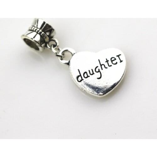 20pcs/lot Silver heart daughter Dangle Hanging Charms big hole Beads European pendant fit charms bracelet DIY jewelry