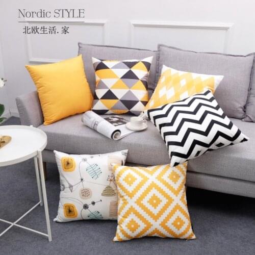 55X55cm Geometry Yellow Throw Pillow Case, Velvet Modern Decorative Plushed 22 inch Pillow Sham, Classic Sofa Cushion Case