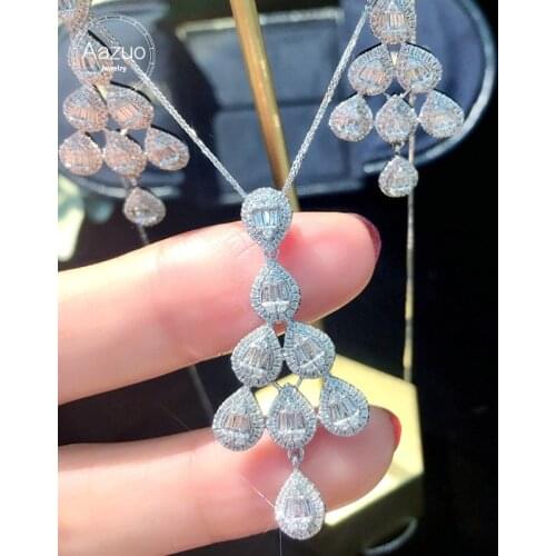 Aazuo 18K Jewelry Set White Gold Real Diamonds Luxury Necklace With Gold Chain 45CM Gift For Women Engagement Dinner Party Au750