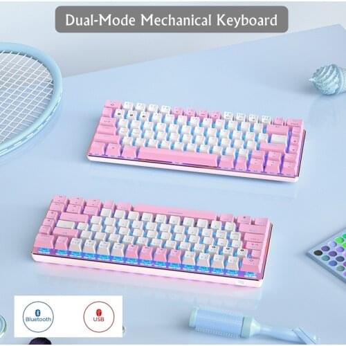 Ajazz AK33 Rechargeable Bluetooth 5.0/Type-C Wired Mechanical Keyboard Desktop Notebook,Tablet,Phone Keyboard White,Blue Light