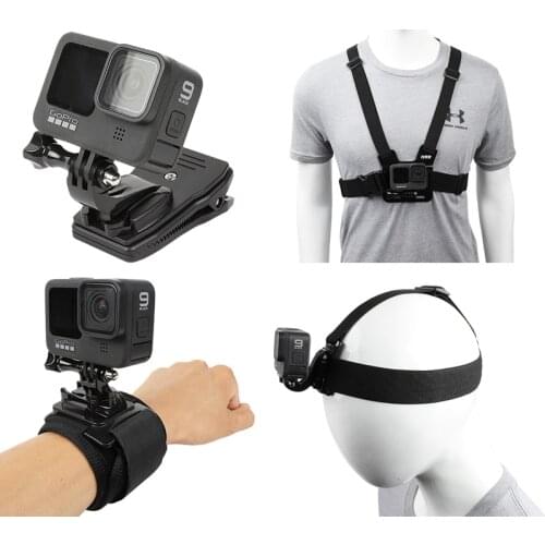 Accessories set for GoPro Hero 9/8/7/6/5/4,Head Strap Mount + Chest Mount Harness + Backpack Clip Holder +360°Rotating Wristband