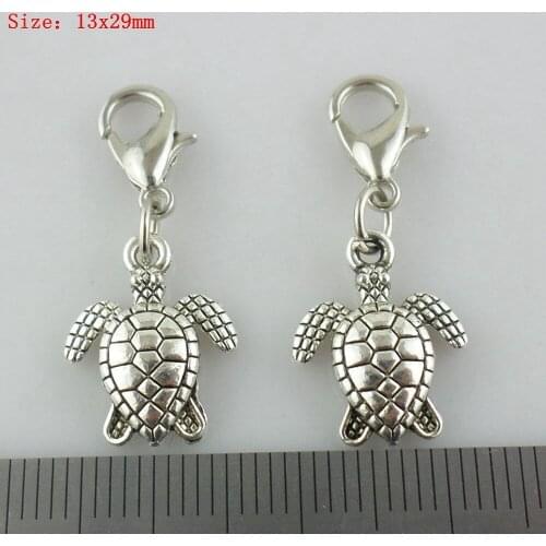 100pcs Sea Turtle Tortoise Dangle Lobster Clasp Beads Charms Pendants 13x29mm Fit European Bracelets Jewelry