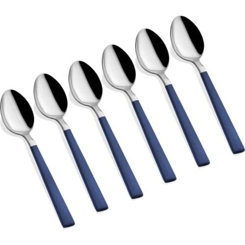 Tea Spoon 6 Pieces - Silver & Navy Blue